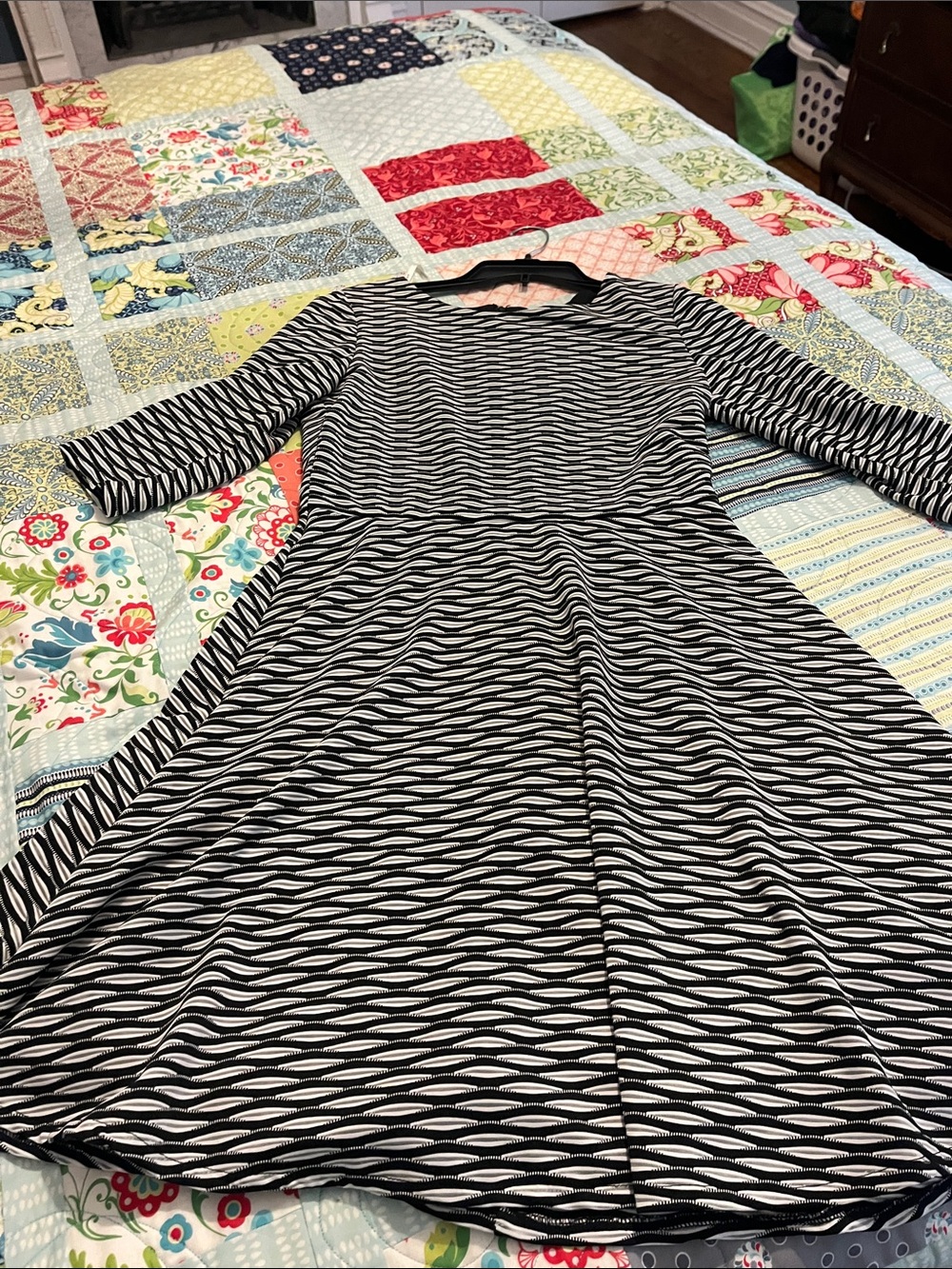 Donna Morgan Black and White Wave-Stripe Fit & Flare Dress